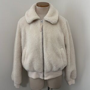Gap Medium Cream Sherpa Bomber Jacket ~ Classic Casual Full Zip Cozy Warm